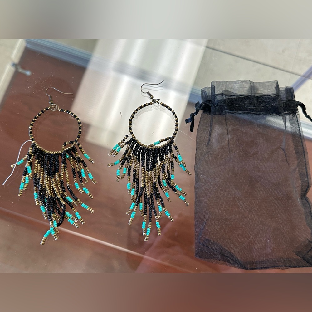 Beaded Fringe Hoop Earrings - Picture 5 of 5